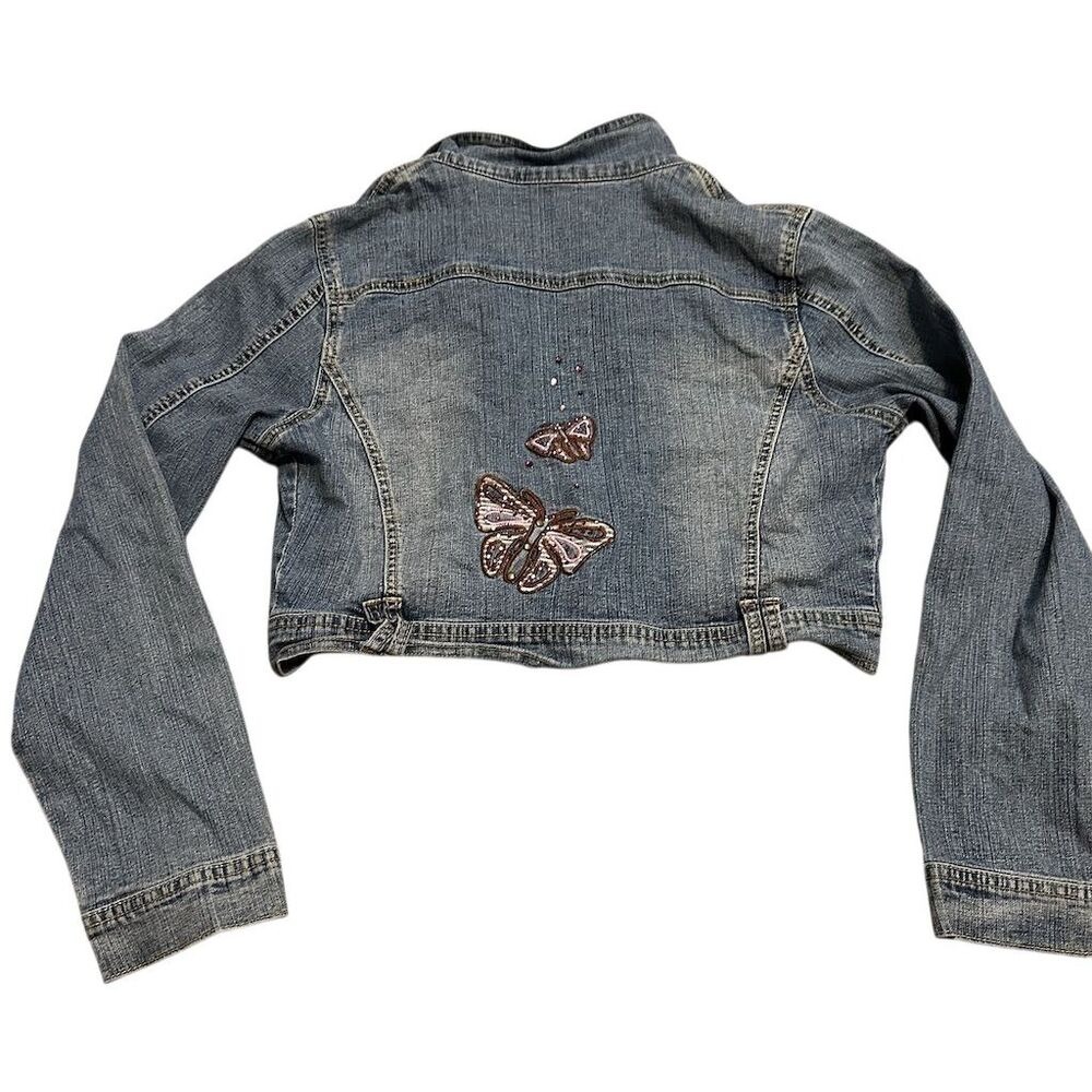 Old Navy Women's Cropped Denim‎ Jacket S Embroidered Butterfly Design - Picture 2 of 7
